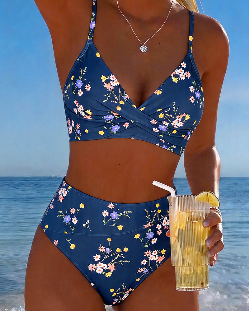 Sexy Cross-strap Floral Printed Bikini