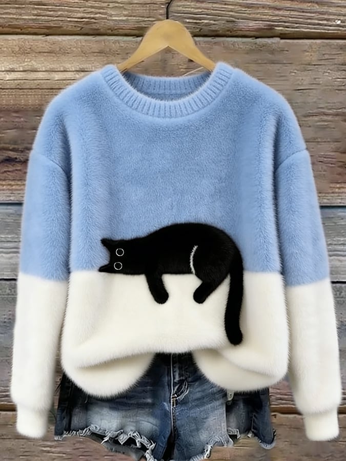 Audrey™ | Soft Oversized Sweater with Cat Print