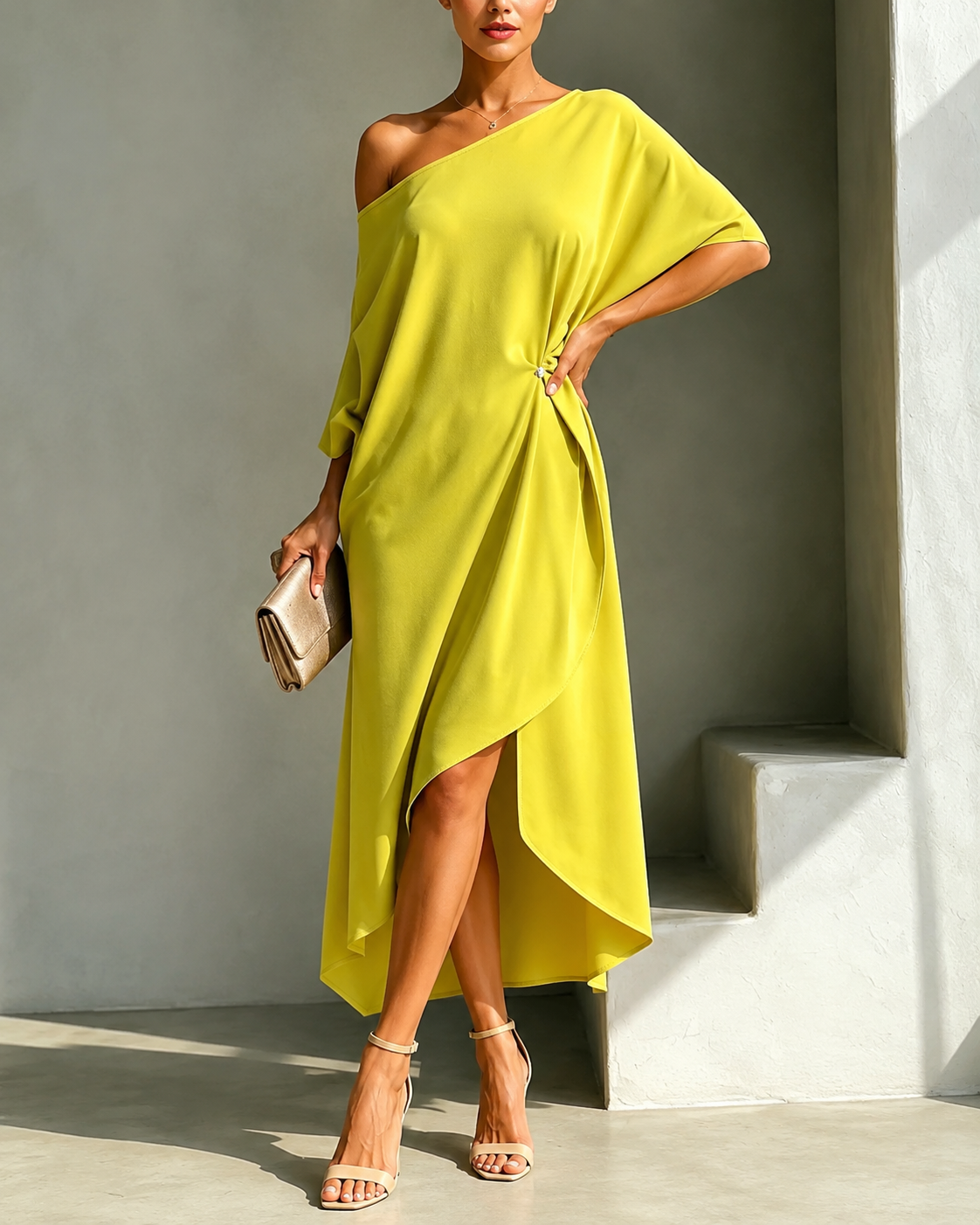 Hazel™ | Tummy-Flattering Asymmetrical Midi Dress