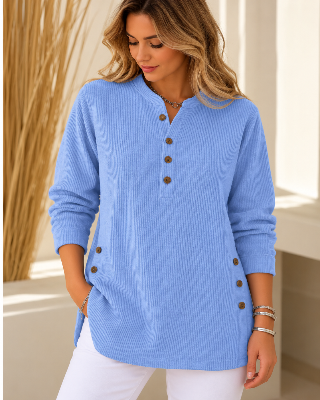 Karen™ | Casual Ribbed Sweater With Buttons