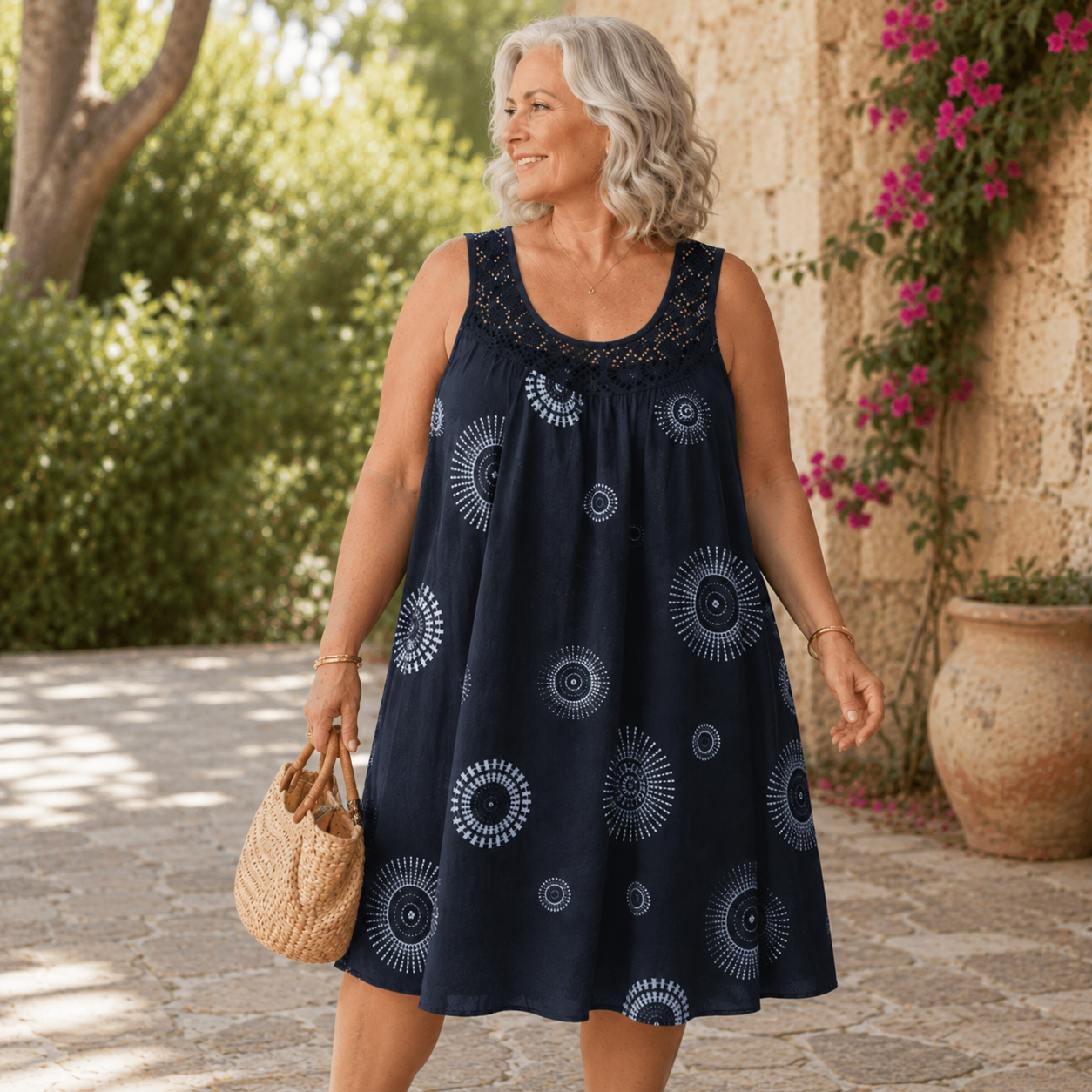 Lily™ | Tummy-Flattering Midi Dress with Abstract Print