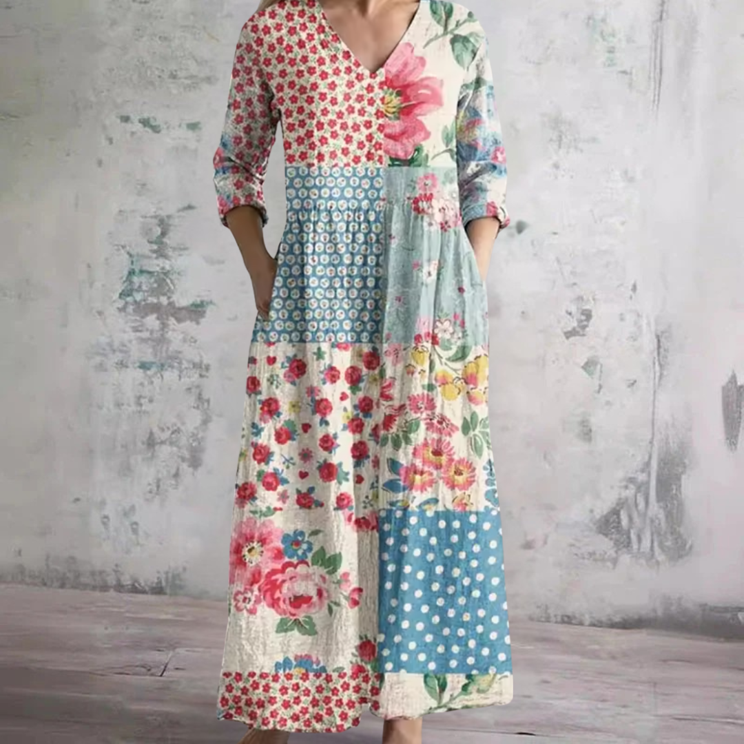 Demi™ | Tummy-Flattering Floral Patchwork Dress