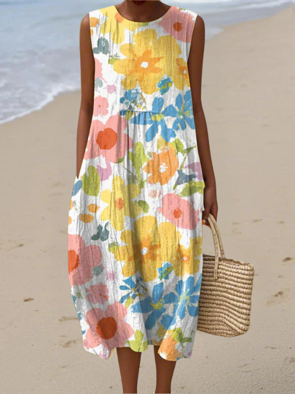 Maja | Pastel Floral Midi Dress in Cotton Blend