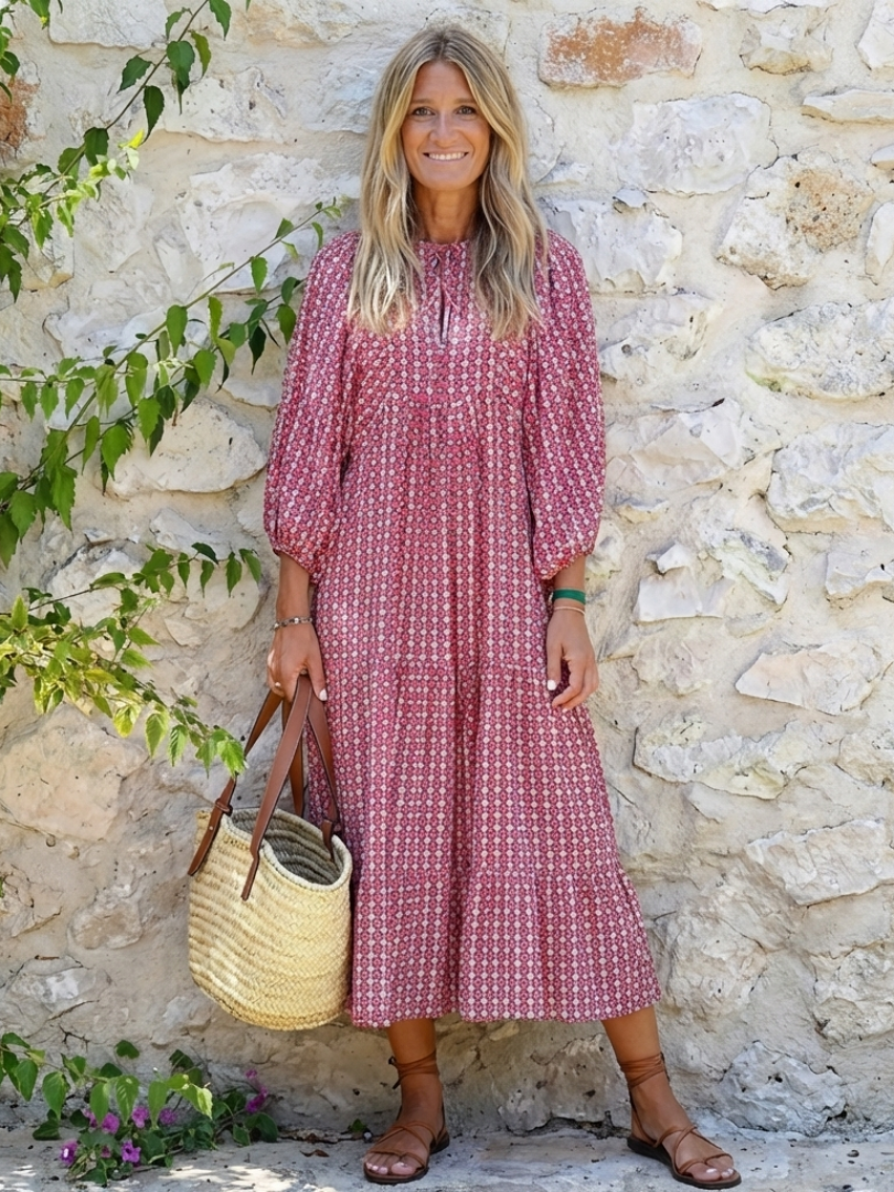 Arlette™ | Tummy-Flattering Geometric Midi Dress