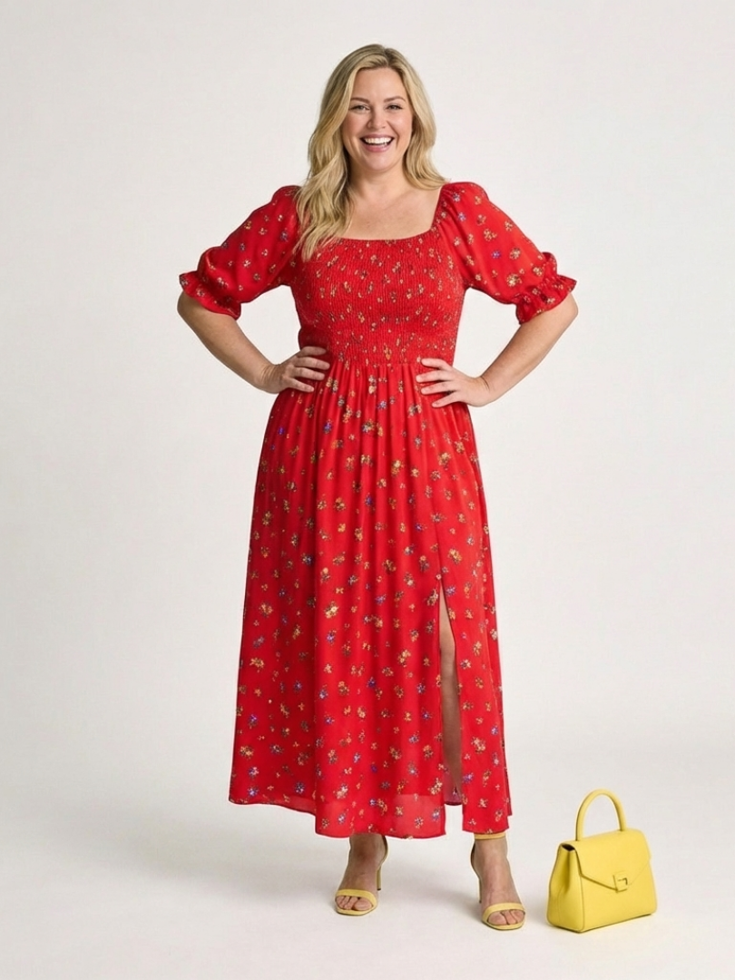 Delphine™ | Tummy-Flattering Floral Midi Dress