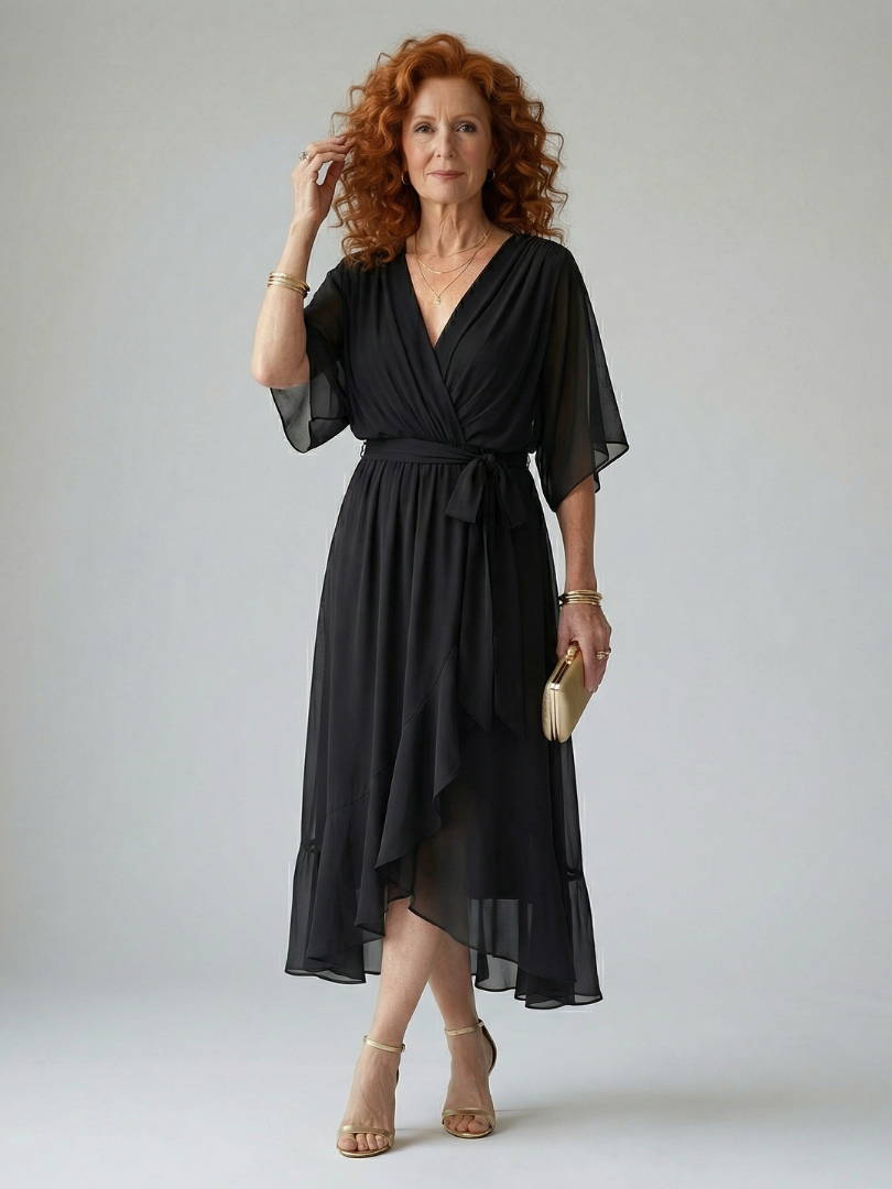 Kayla™ | Tummy-Flattering Draped Midi Dress