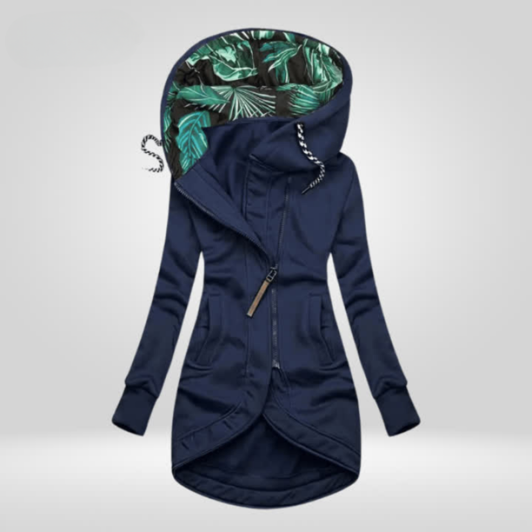 Janice™ | Long Windproof Jacket with Hood and Asymmetric Zip