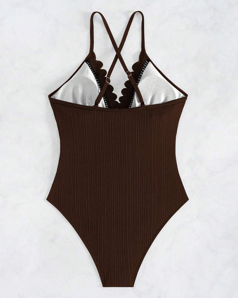 Sexy Hollow Solid One-Piece Swimsuit