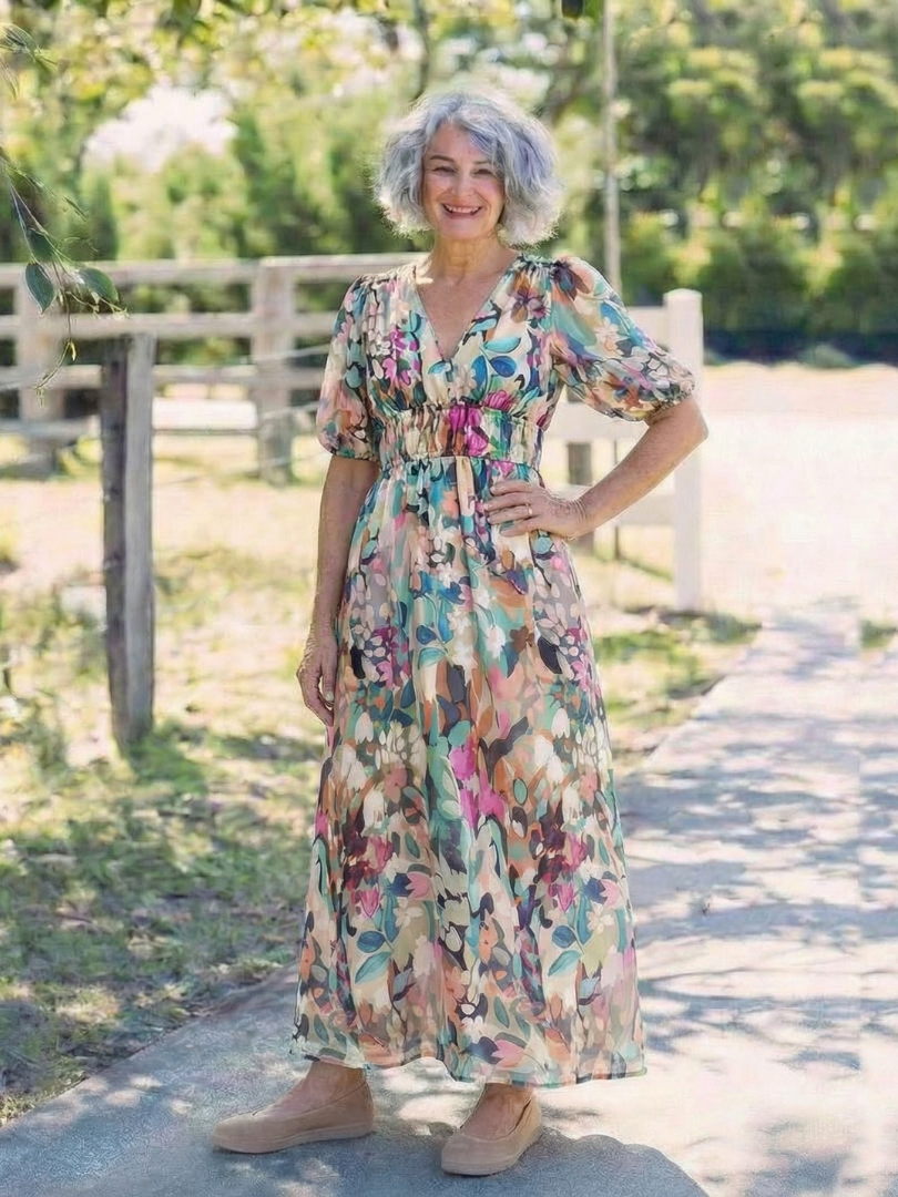 Eulalie™ | Tummy-Flattering Floral Midi Dress