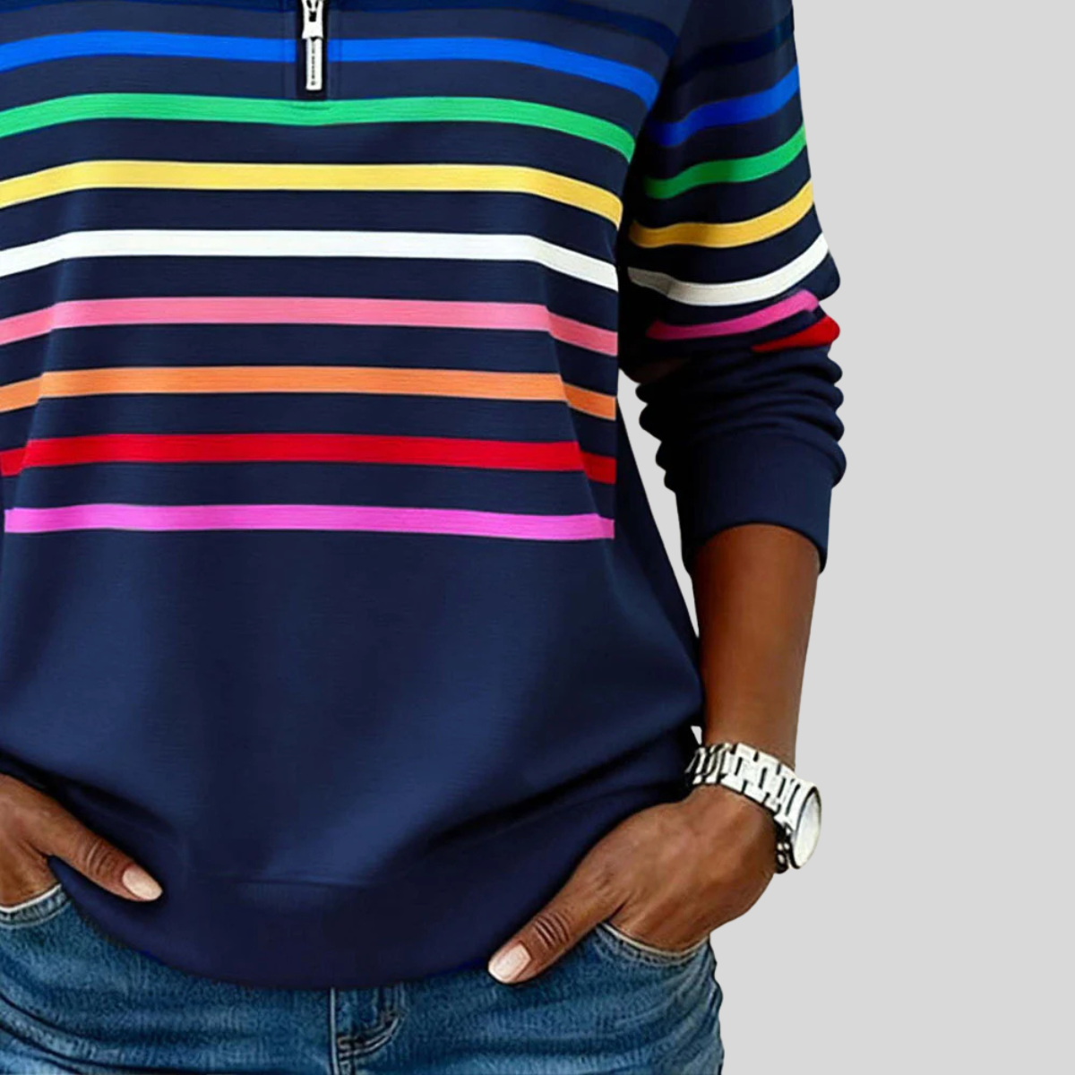 Susan™ | Colorful Striped Sweater with Quarter Zip 5