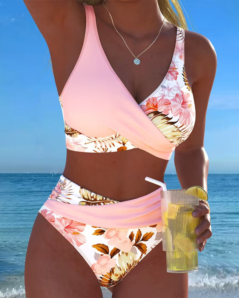 Floral Contrast Cut-Out Bikini