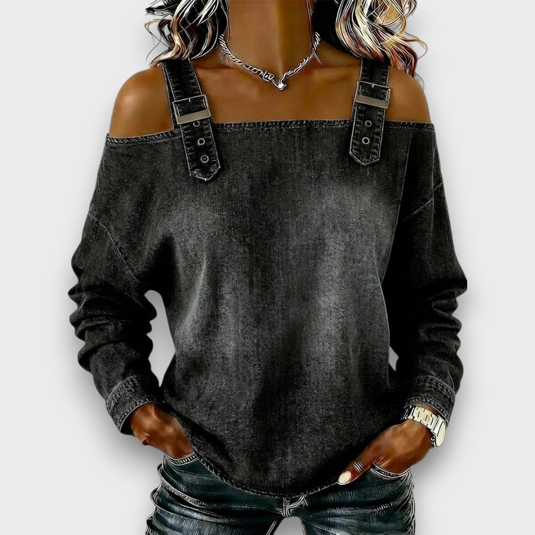 Velmira | Casual Buckle Strap Denim Top