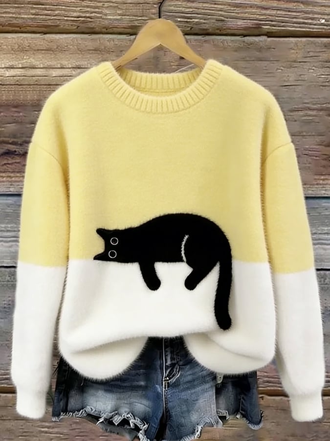 Audrey™ | Soft Oversized Sweater with Cat Print