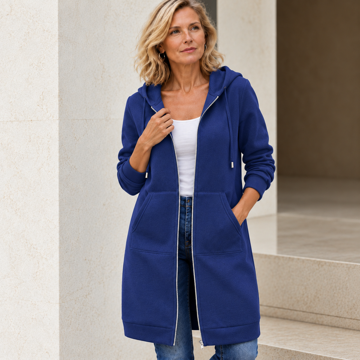 Donna™ | Long Fleece Jacket with Hood and Zip