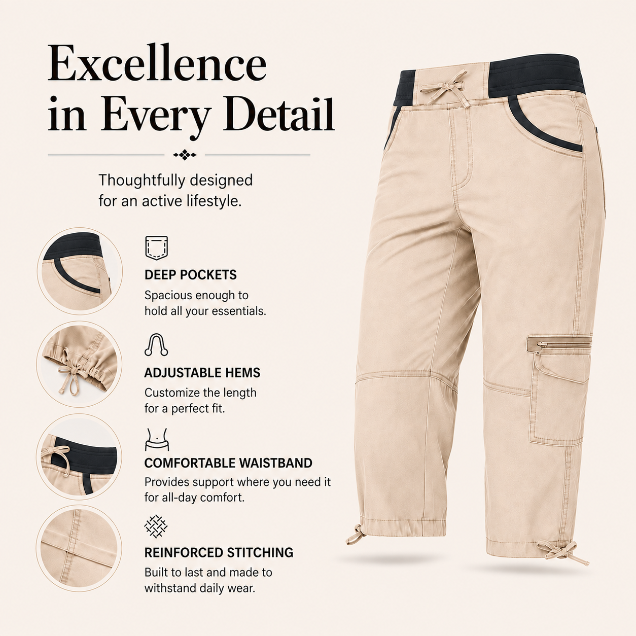 Lily™ | High-Waisted Tummy-Flattering Cargo Capri Pants