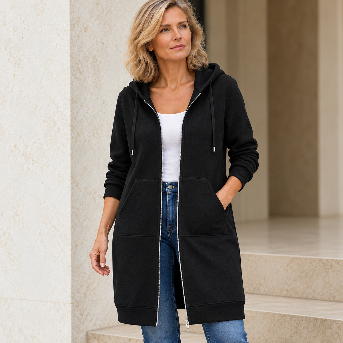 Donna™ | Long Fleece Jacket with Hood and Zip