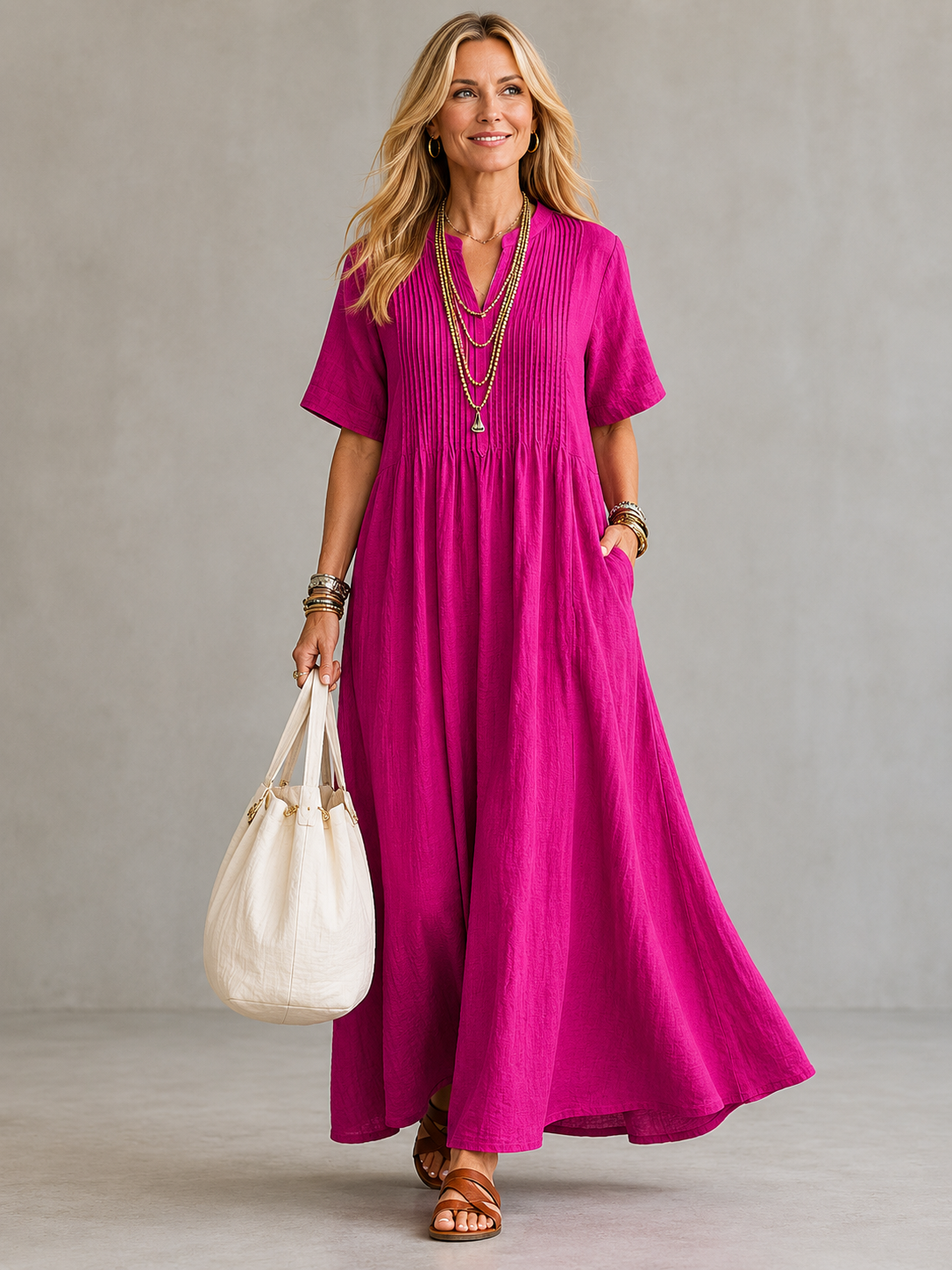 Amoura | Elegant Pleated Maxi Dress
