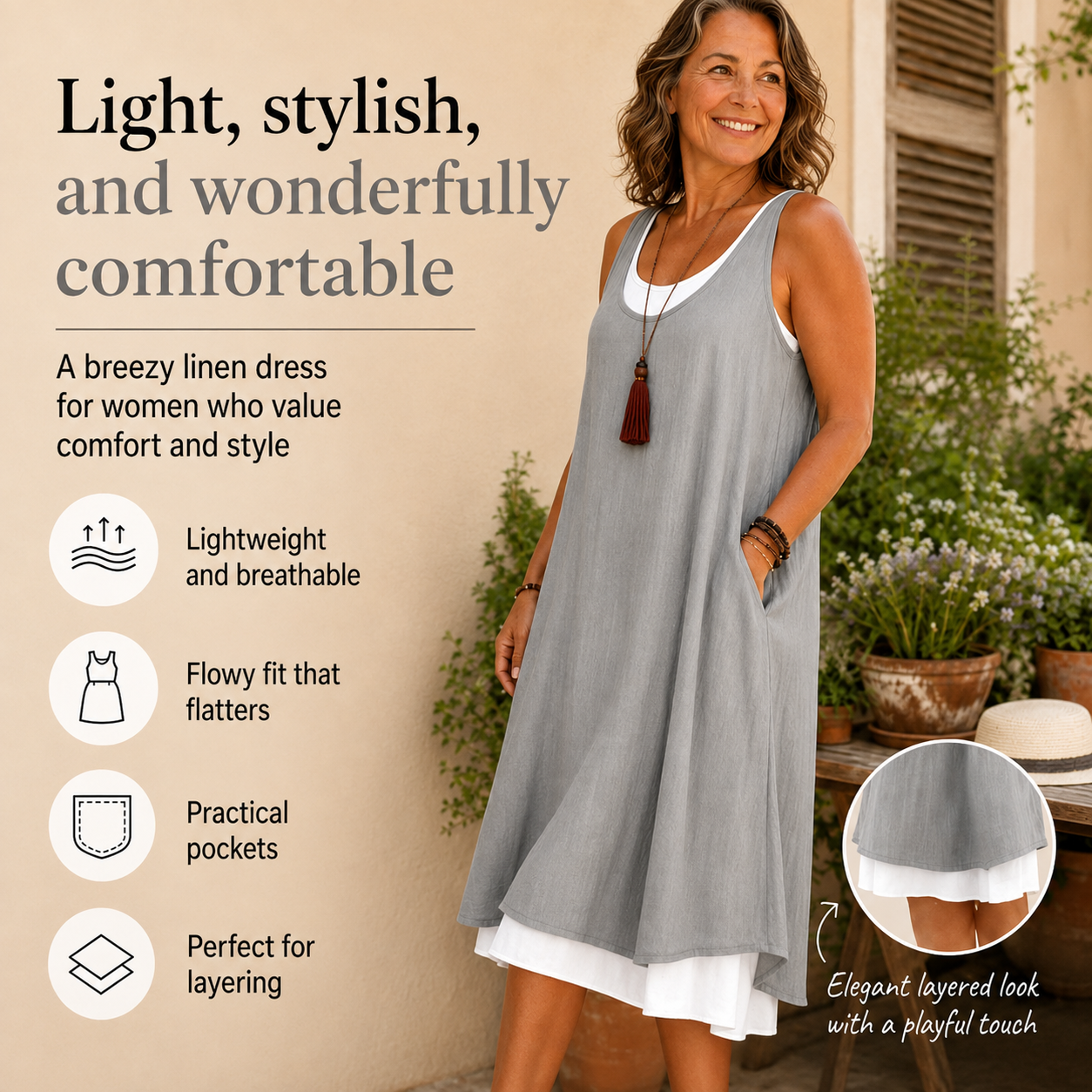 Hazel™ | Sleeveless Tummy-Flattering Midi Dress with Pockets