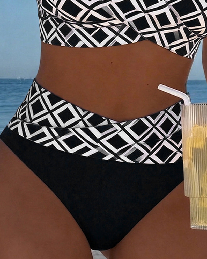 Two-Piece Bathing Suit with Bra Style Diamond Pattern