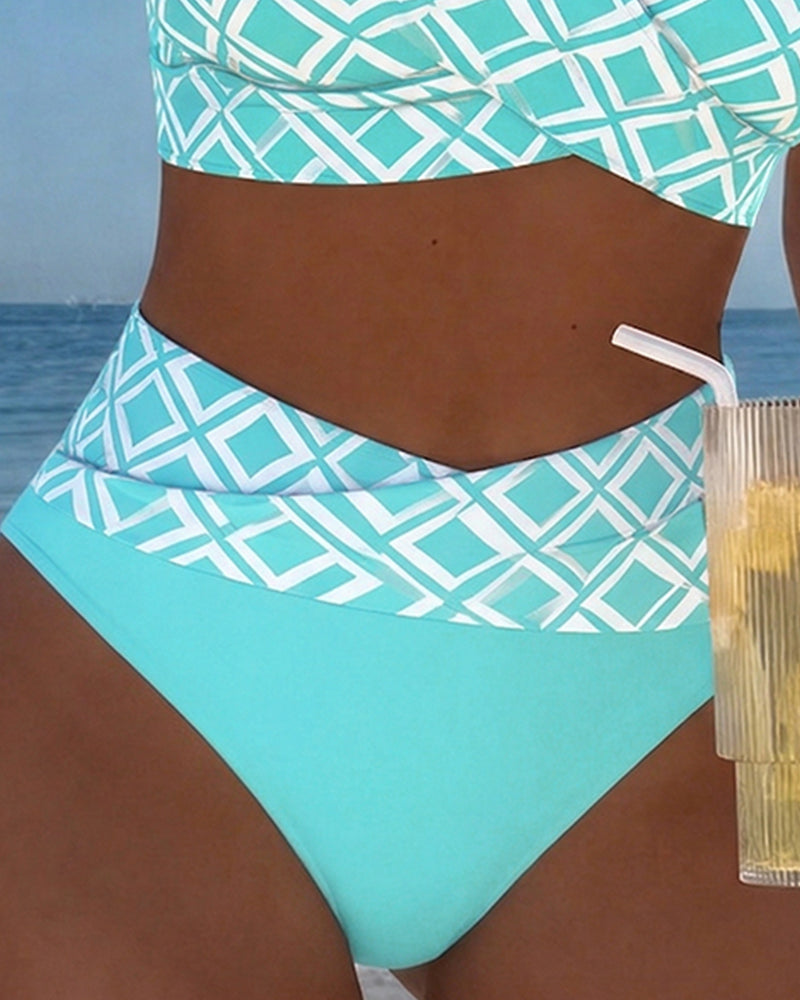 Two-Piece Bathing Suit with Bra Style Diamond Pattern