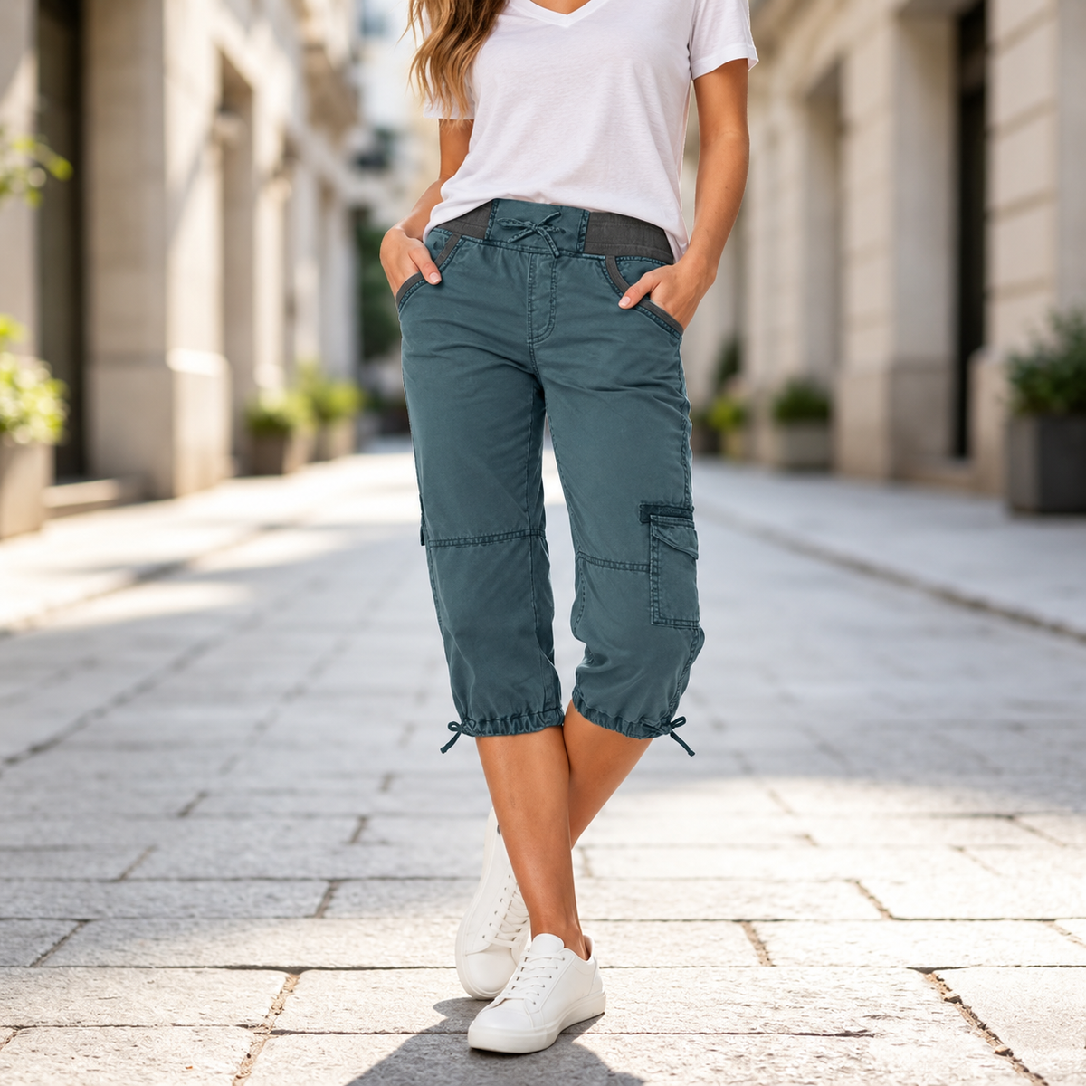 Lily™ | High-Waist Cargo Capri Pants With Pockets