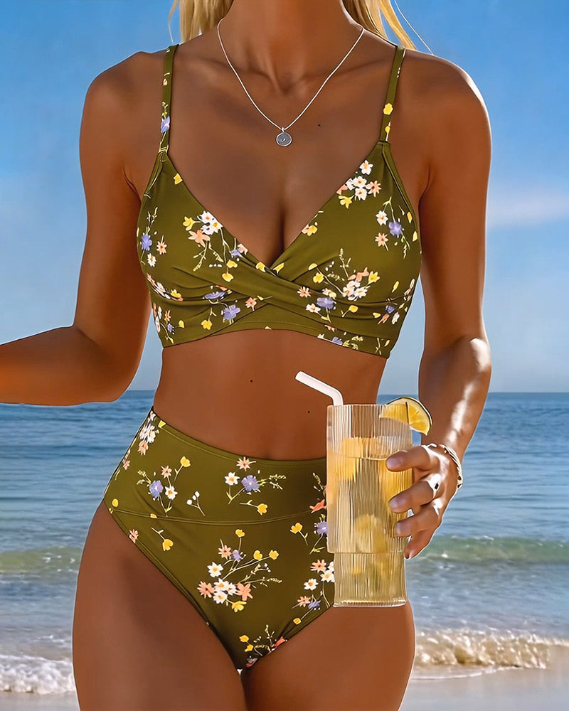 Sexy Cross-strap Floral Printed Bikini