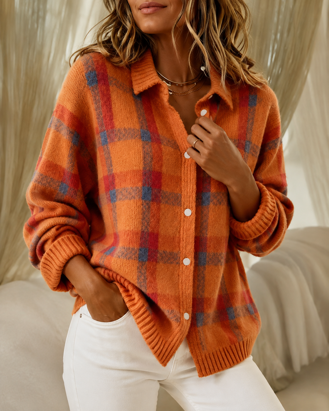 Audrey™ | Plaid Knit Cardigan Tummy-Flattering