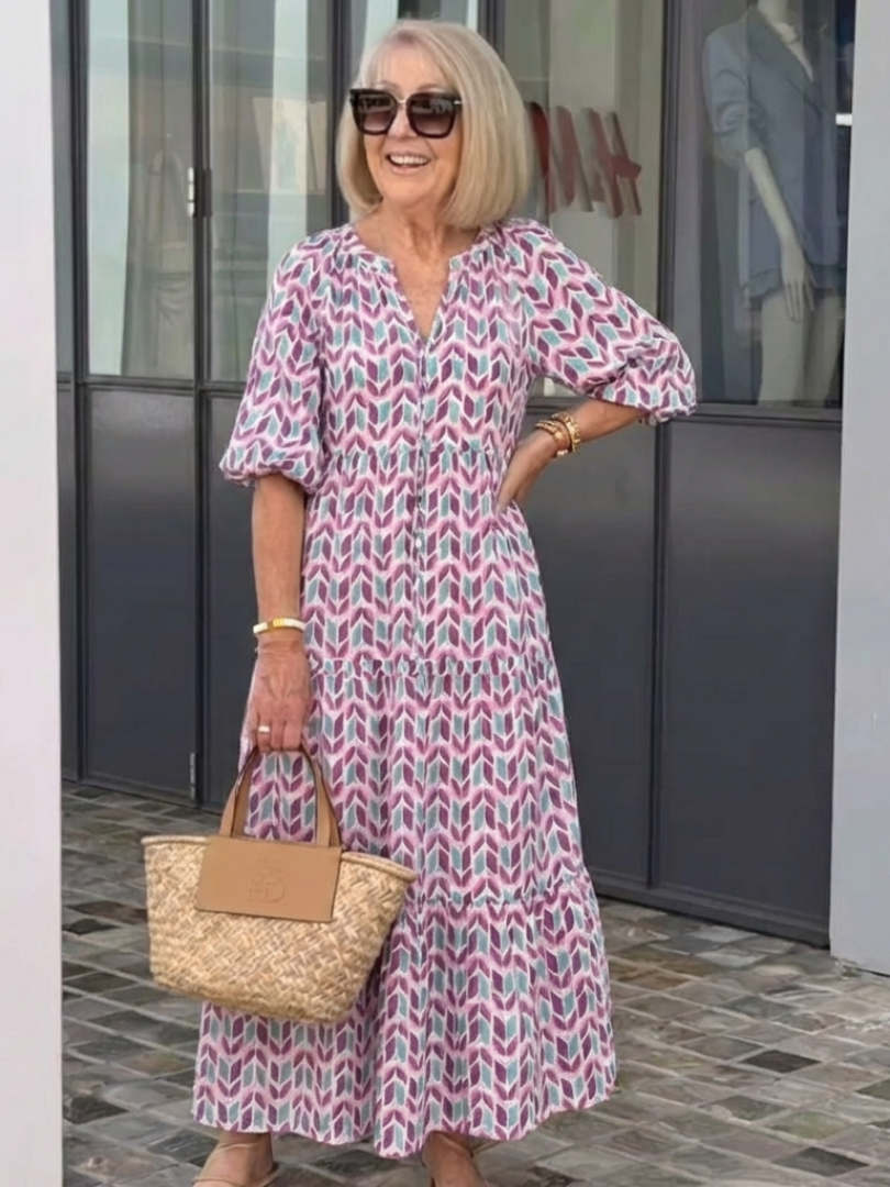 Mireya™ | Tummy-Flattering Geometric Midi Dress