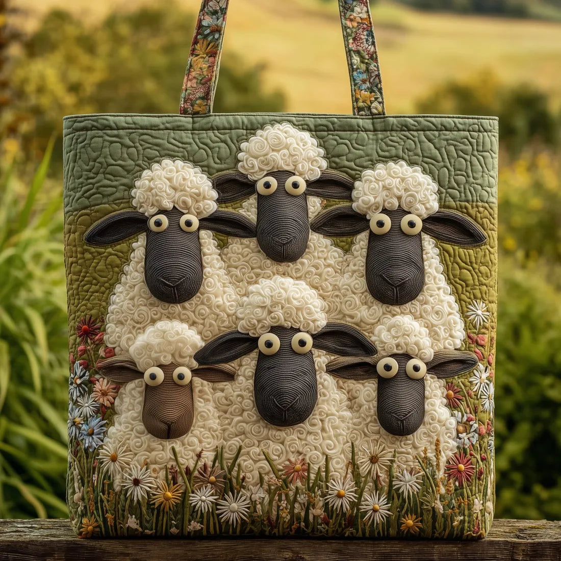 Handcrafted Bag with Five Sheep