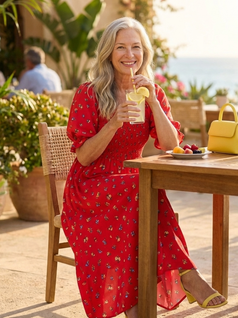 Delphine™ | Tummy-Flattering Floral Midi Dress