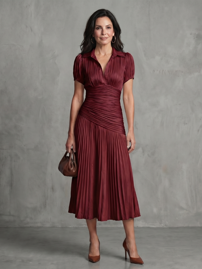Brianna™ | Tummy-Flattering Pleated Midi Dress