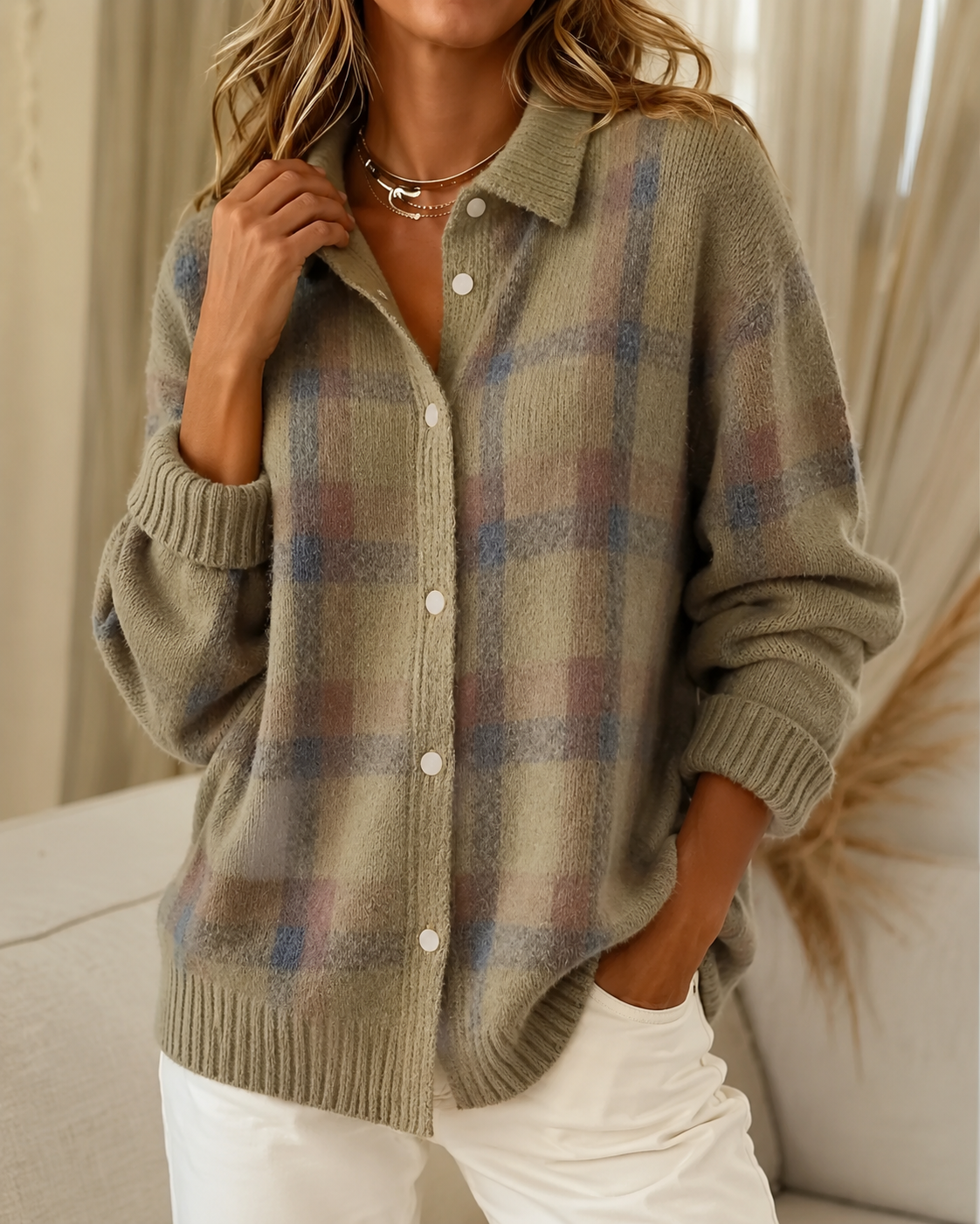 Audrey™ | Plaid Knit Cardigan Tummy-Flattering