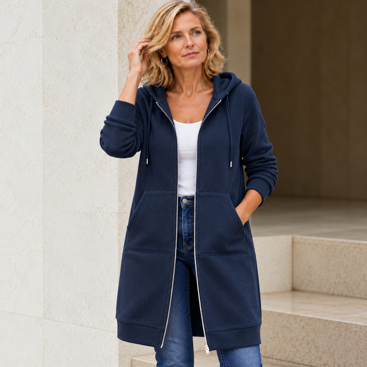 Donna™ | Long Fleece Jacket with Hood and Zip