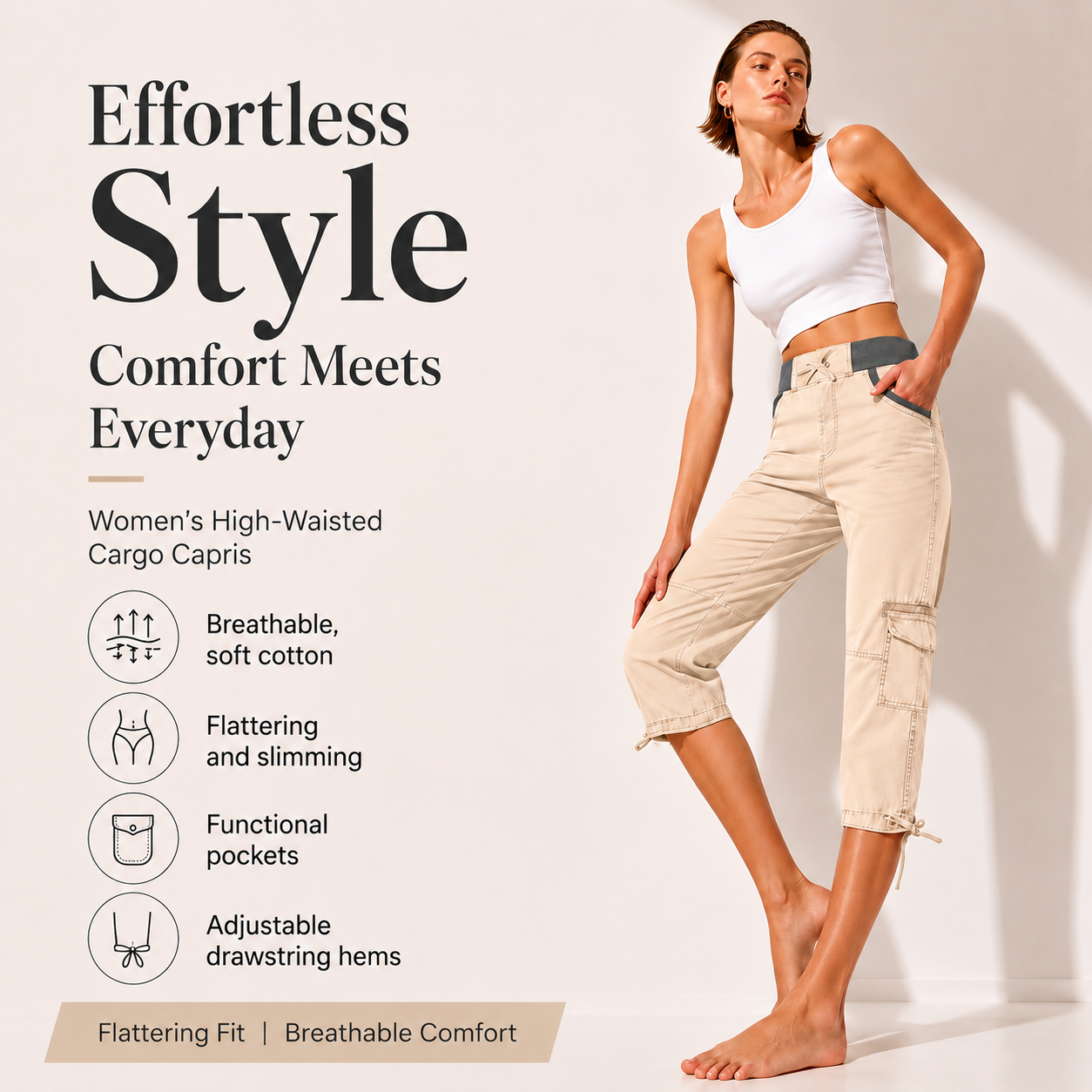 Lily™ | High-Waisted Tummy-Flattering Cargo Capri Pants