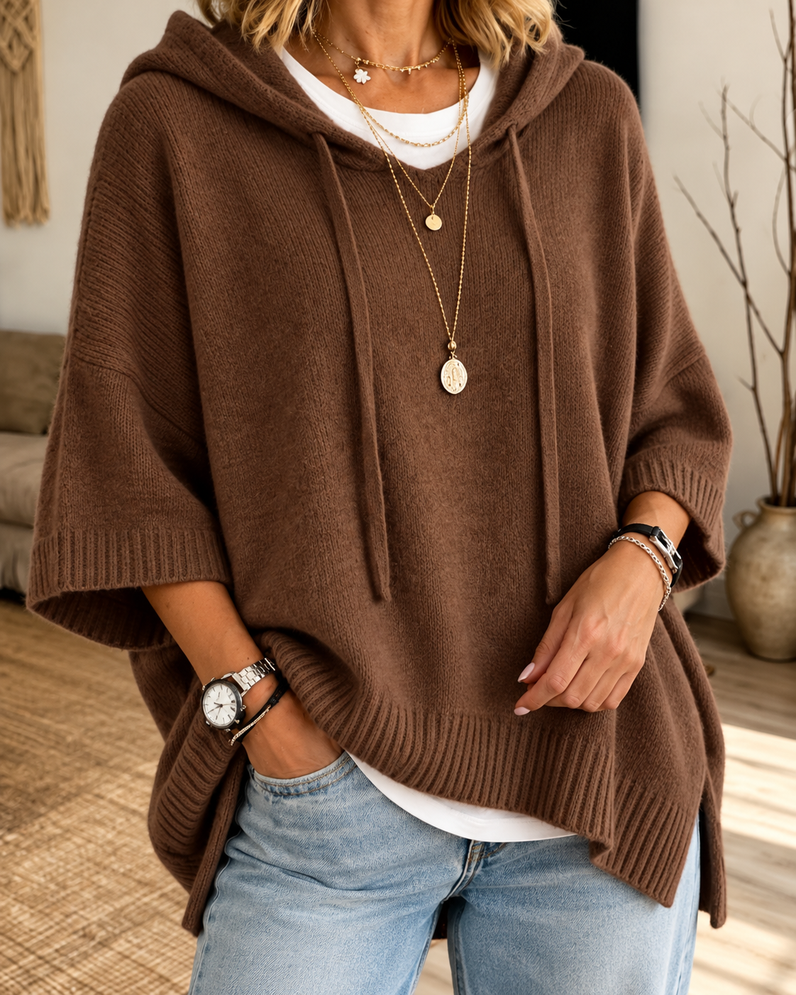Deborah™ | Comfortable Knitted Poncho With Hood