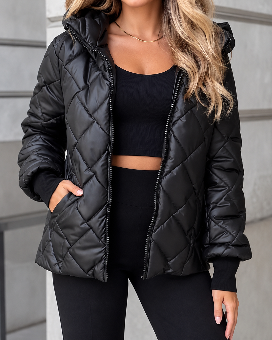 Linda™ | Quilted Jacket with Check Pattern and Hood