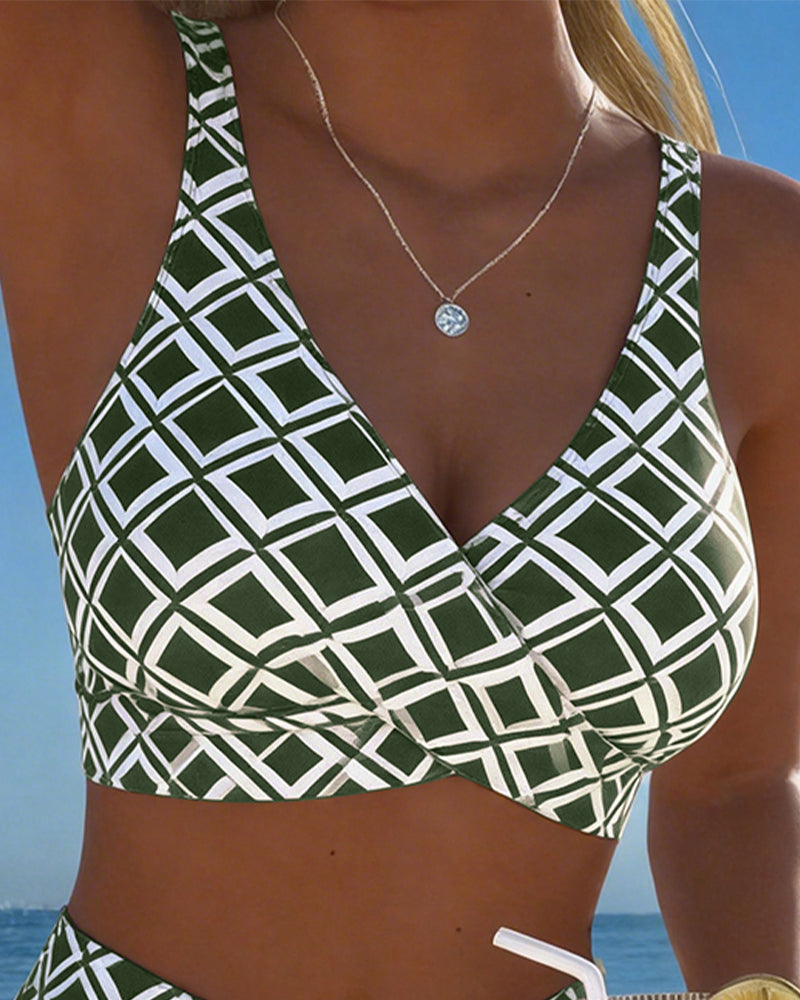 Two-Piece Bathing Suit with Bra Style Diamond Pattern