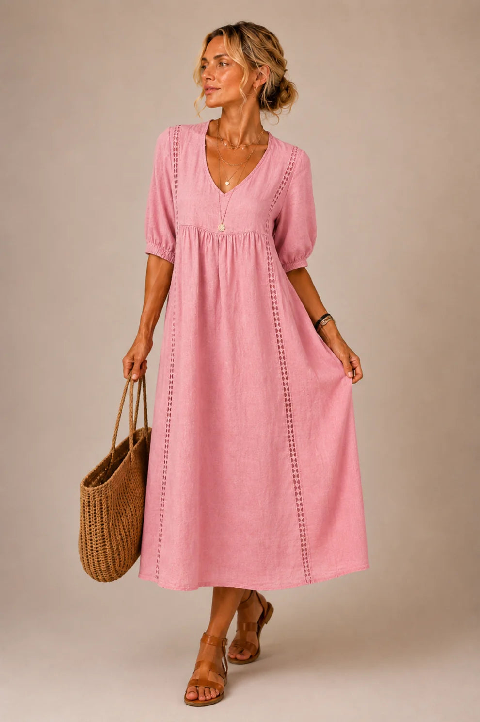Brooklyn™ | Tummy-Flattering Midi Dress with V-Neck
