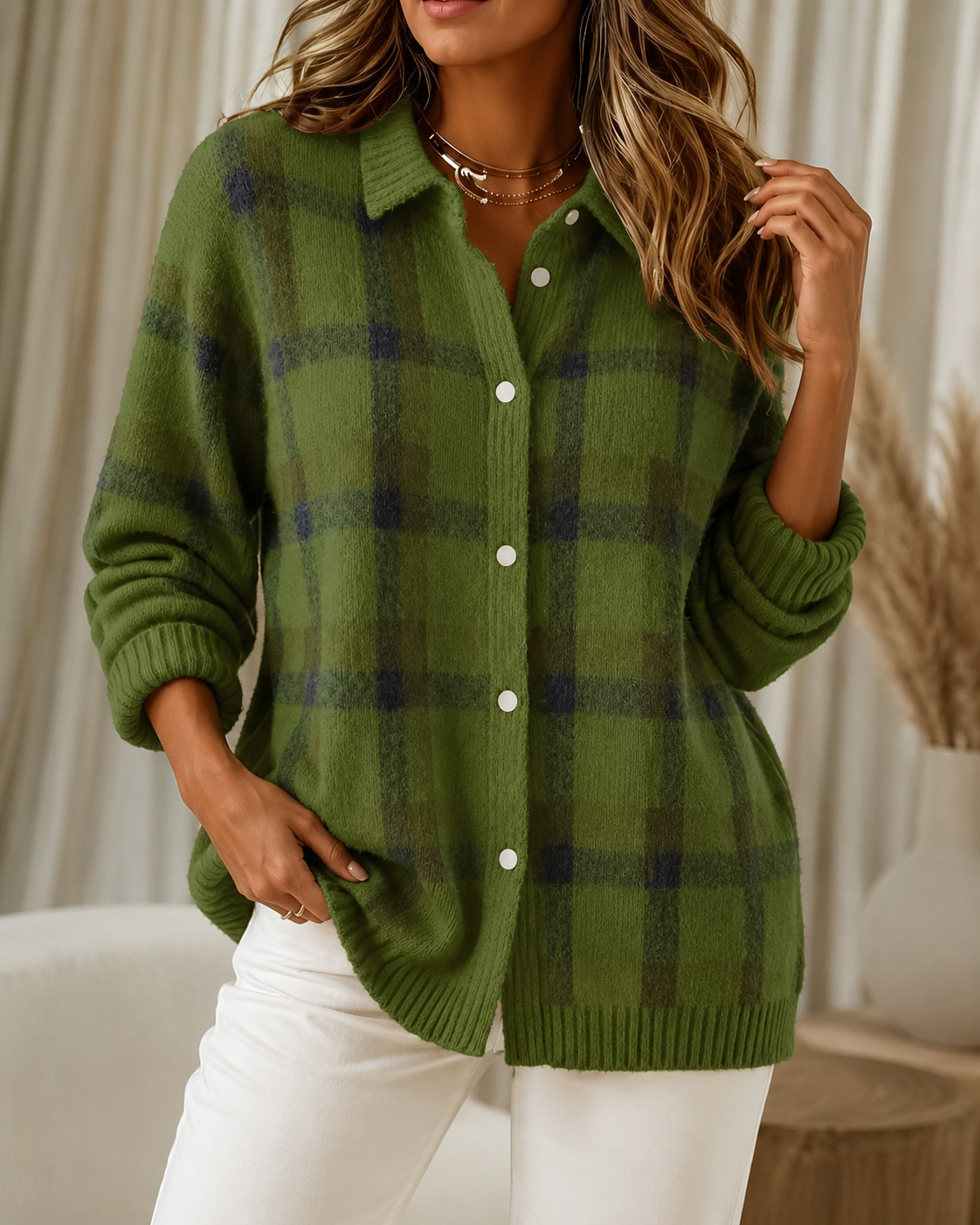 Audrey™ | Plaid Knit Cardigan Tummy-Flattering