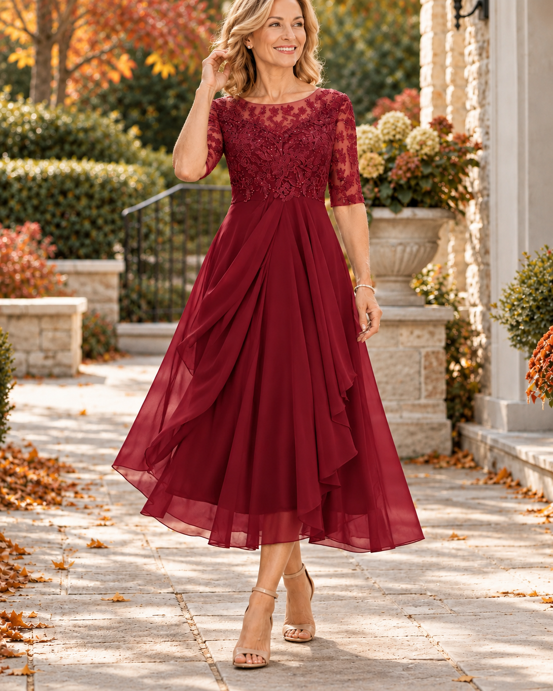 Deborah™ | Tummy-Control Lace Midi Dress