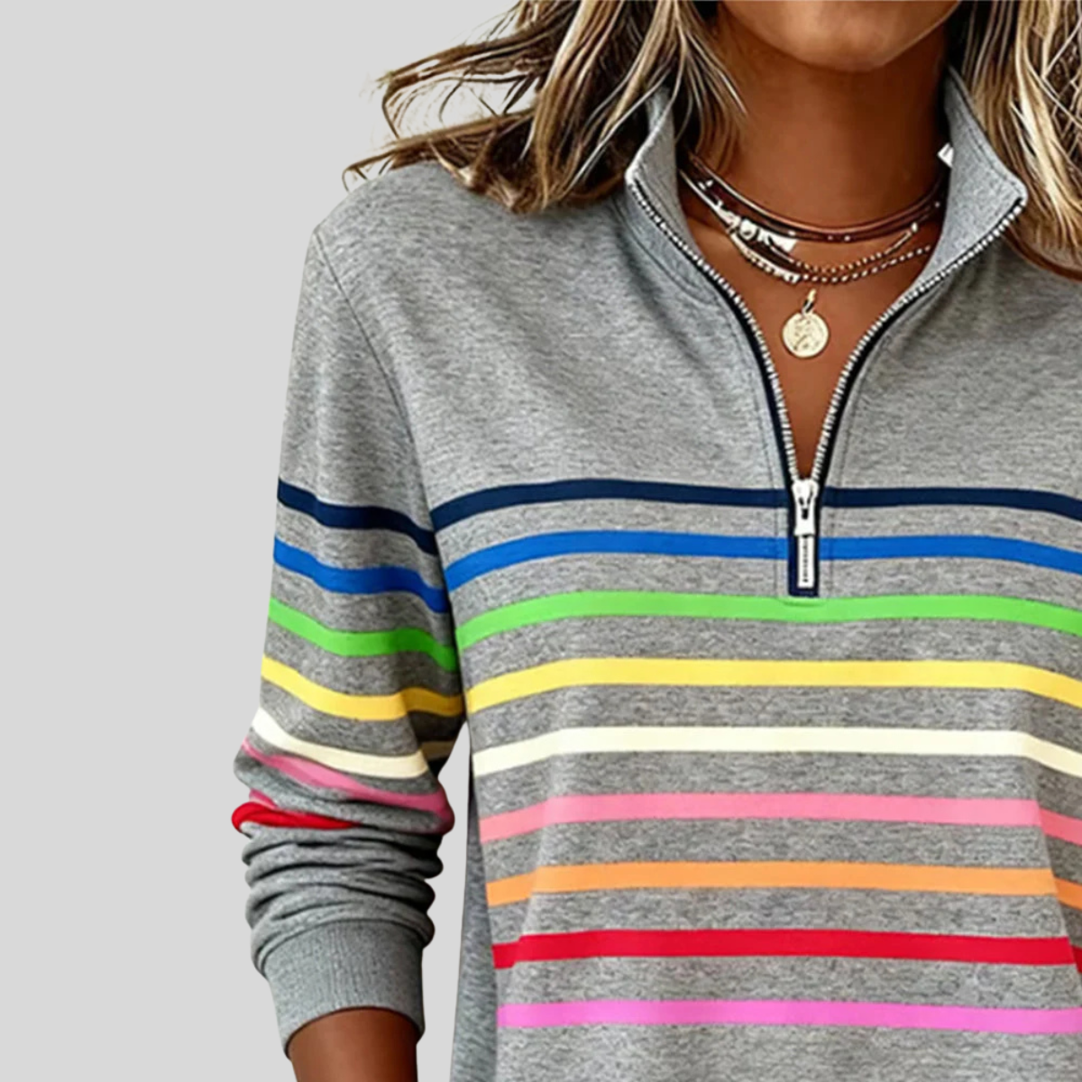Susan™ | Colorful Striped Sweater with Quarter Zip 7
