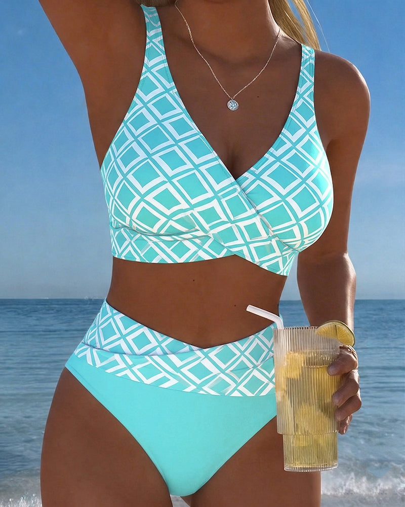 Two-Piece Bathing Suit with Bra Style Diamond Pattern
