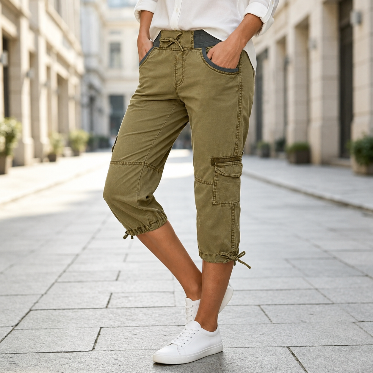 Lily™ | High-Waisted Tummy-Flattering Cargo Capri Pants