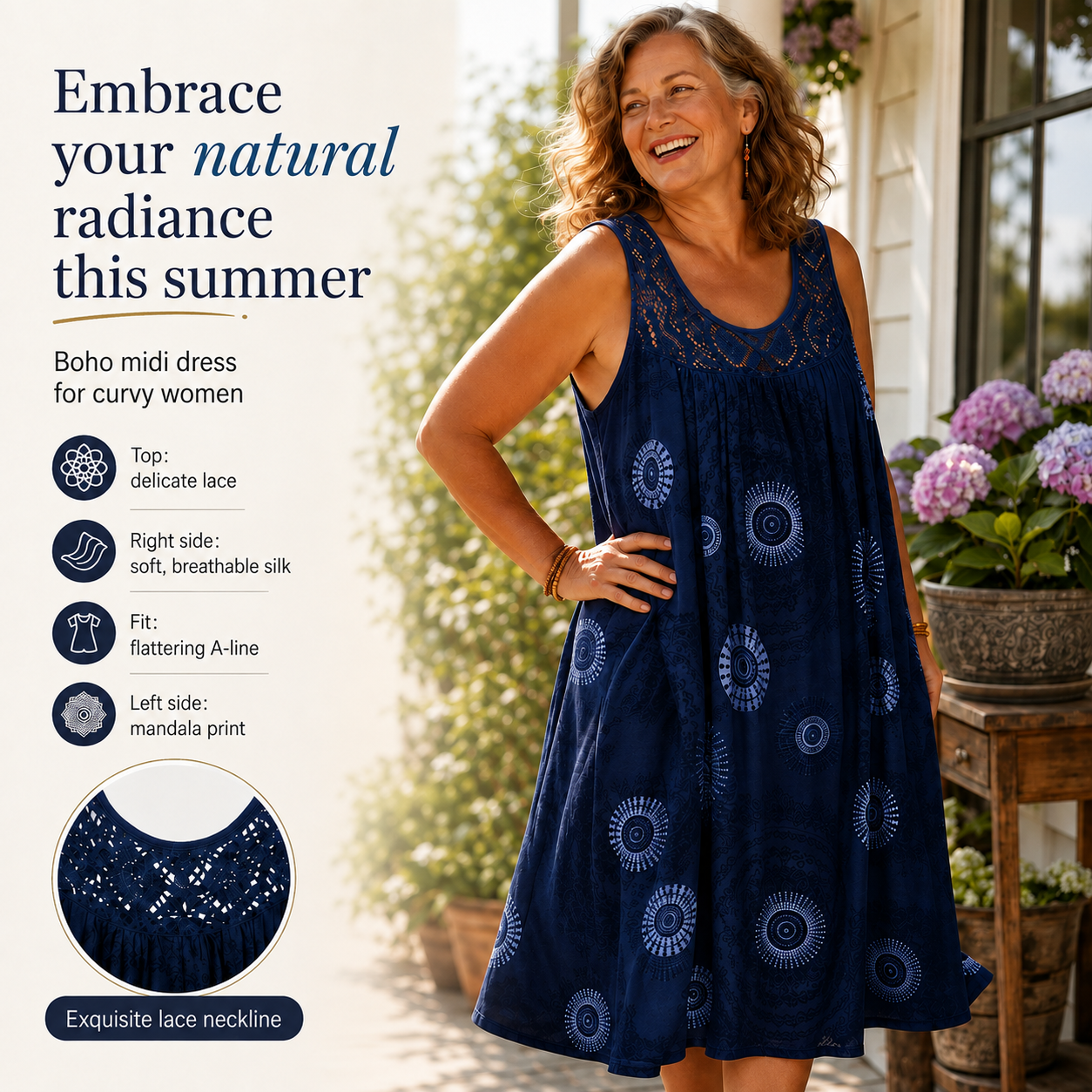 Lily™ | Tummy-Flattering Midi Dress with Abstract Print