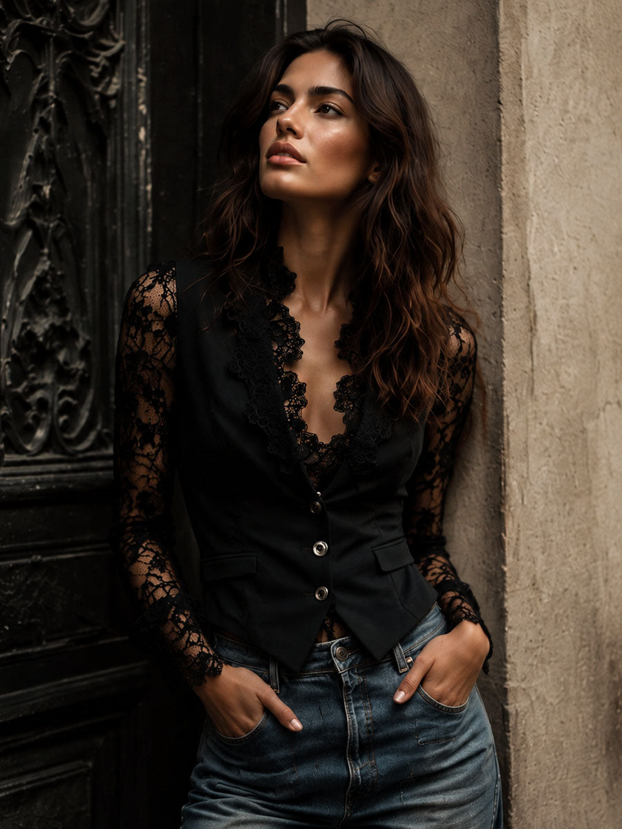 Donna™ | Elegant Blazer with Lace Sleeves