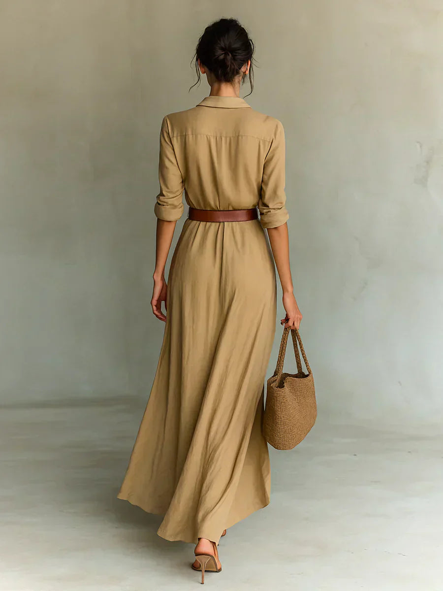 Camille™ | Maxi dress with pleats and waist belt