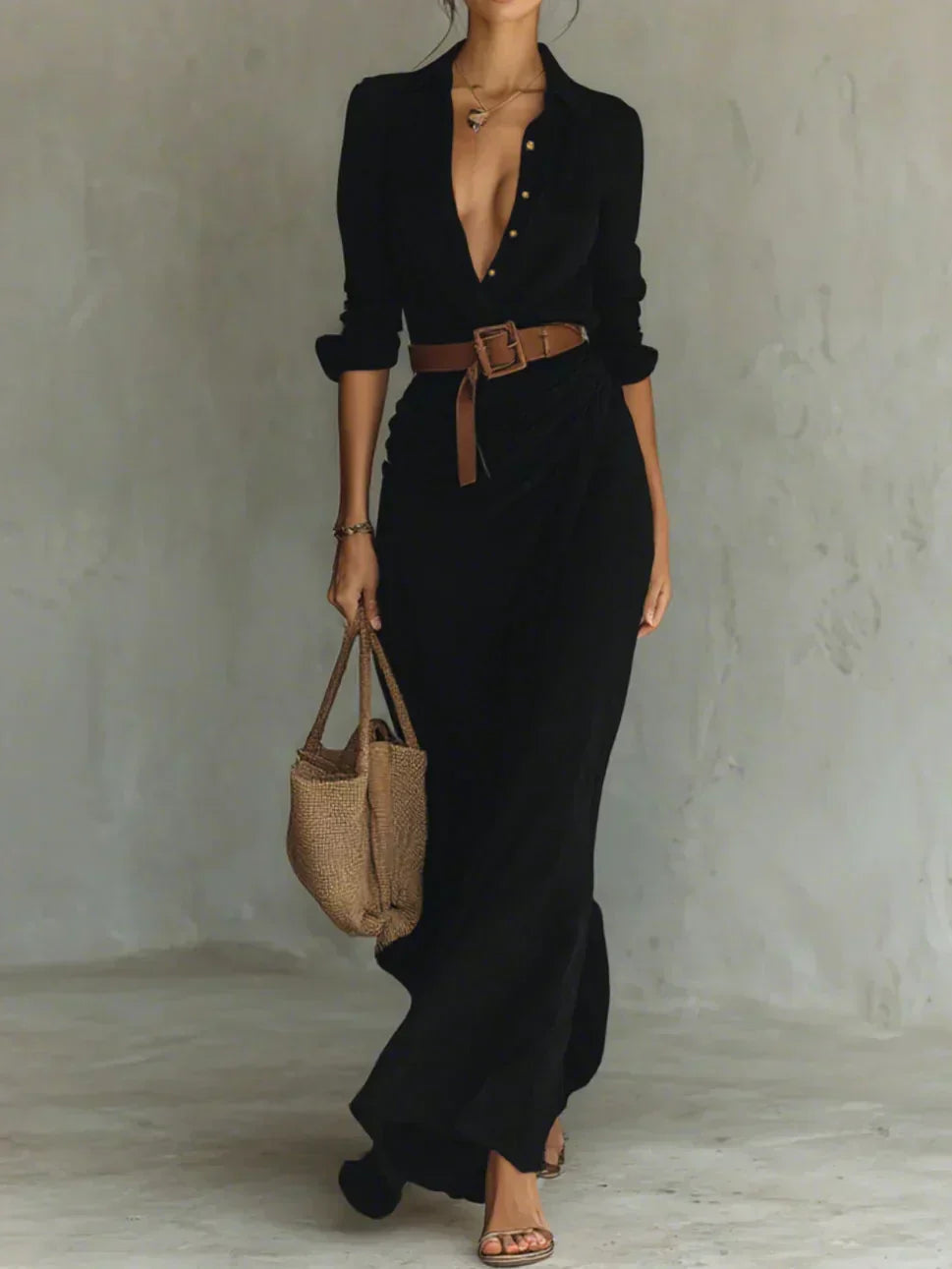 Camille™ | Maxi dress with pleats and waist belt