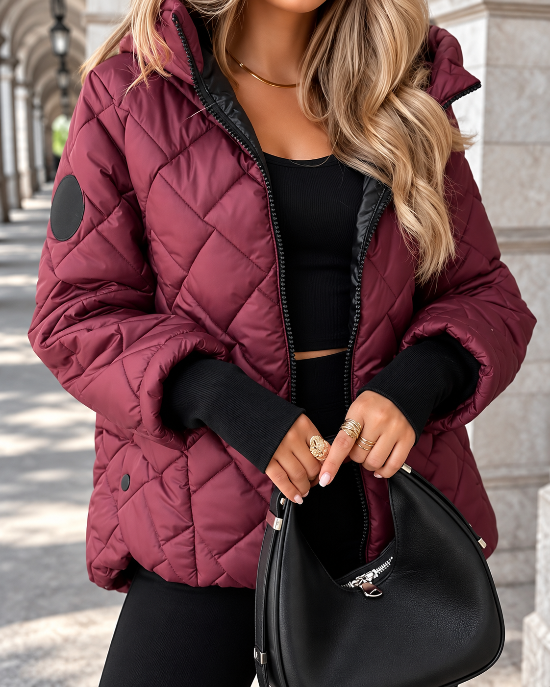 Linda™ | Quilted Jacket with Check Pattern and Hood