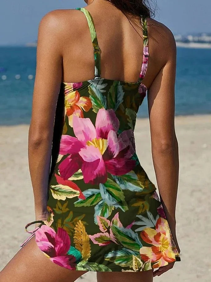 Fiesta – Graphic Floral Tankini with Shorts, Flat Tummy Effect