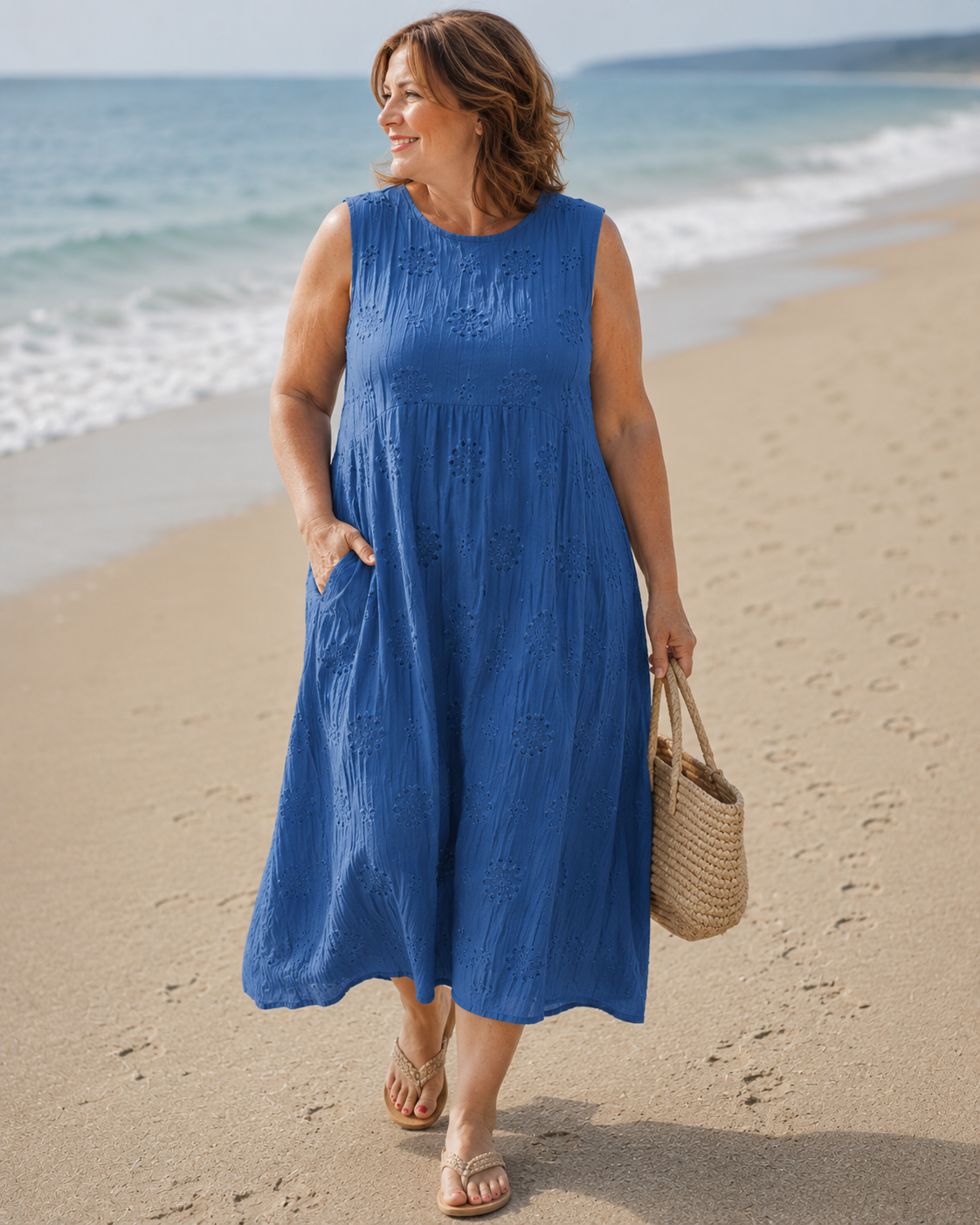 Aubrey™ | Lightweight belly-flattering midi dress with embroidery